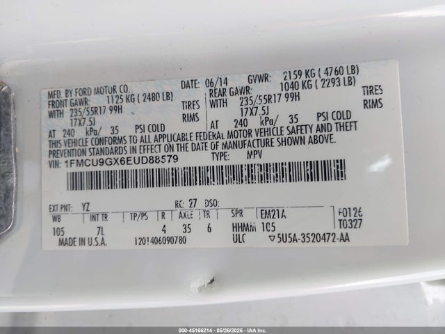Aukcja sprzedaży 2014 Ford Escape Se, vin: 1FMCU9GX6EUD88579, numer aukcji: 45166214