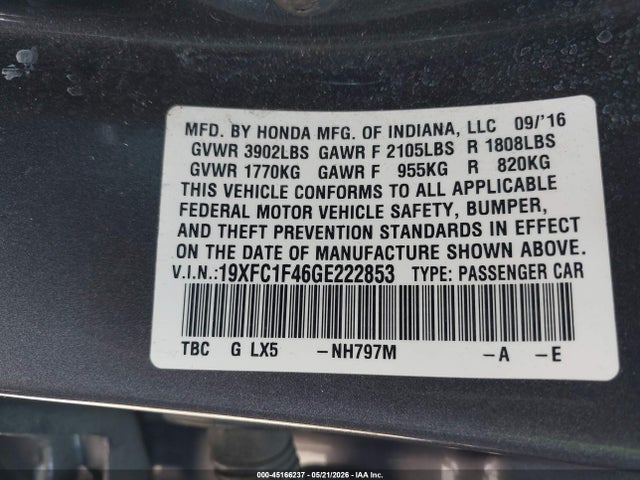 Honda Civic Ex-t 2016 19XFC1F46GE222853 Image 9