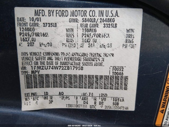 Продаж на аукціоні авто 2002 Ford Explorer Eddie Bauer, vin: 1FMZU74W72ZB17958, номер лоту: 45166260