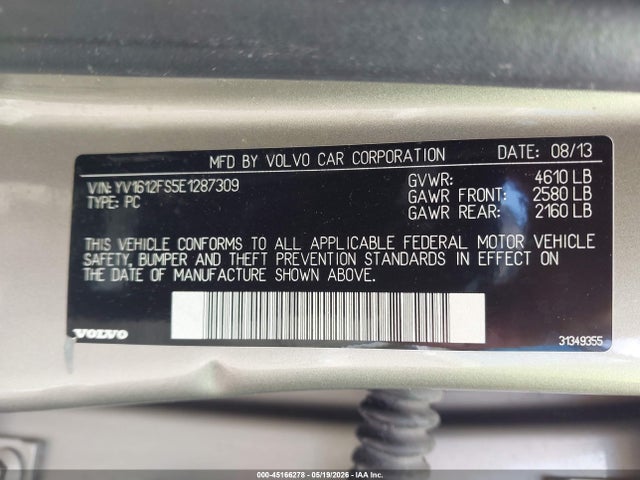 Aukcja sprzedaży 2014 Volvo S60 T5/t5 Platinum/t5 Premier/t5 Premier Plus, vin: YV1612FS5E1287309, numer aukcji: 45166278