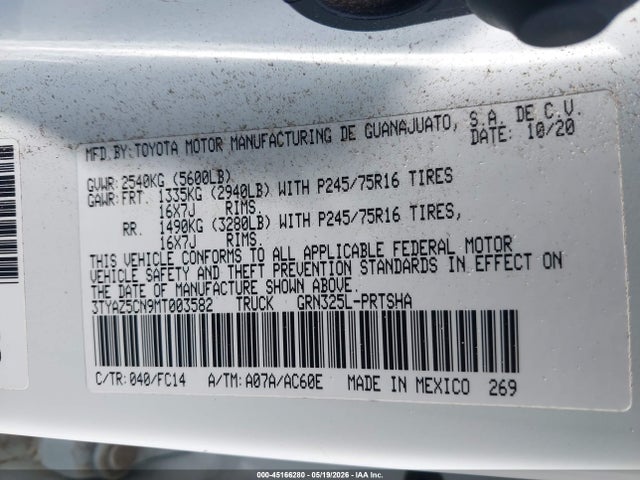 Продажа на аукционе авто 2021 Toyota Tacoma Sr5 V6, vin: 3TYAZ5CN9MT003582, номер лота: 45166280