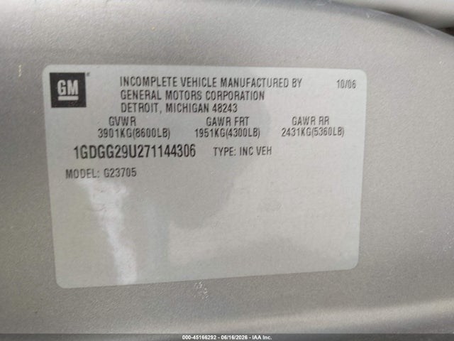 45166292 :رقم المزاد ، 1GDGG29U271144306 vin ، 2007 Gmc Savana Work Van مزاد بيع