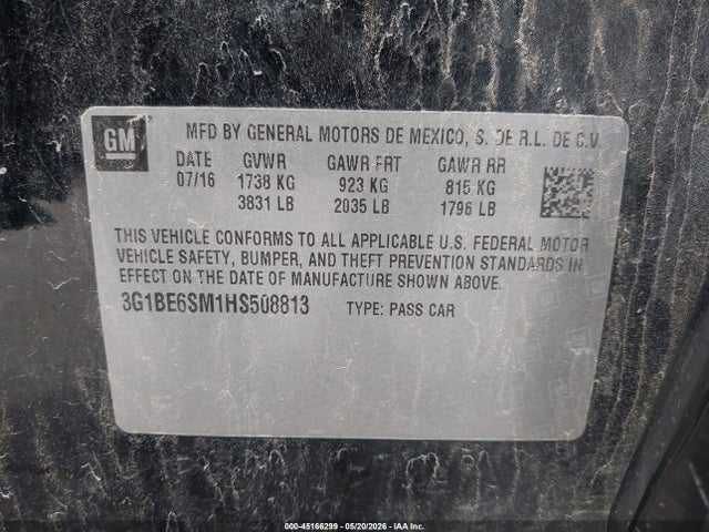 Продажа на аукционе авто 2017 Chevrolet Cruze Lt Auto, vin: 3G1BE6SM1HS508813, номер лота: 45166299