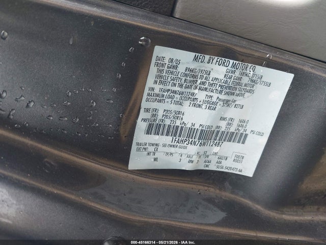 Aukcja sprzedaży 2006 Ford Focus Zx4, vin: 1FAHP34N76W112487, numer aukcji: 45166314