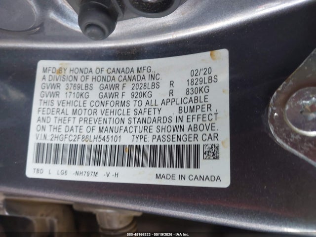 Aukcja sprzedaży 2020 Honda Civic Sport, vin: 2HGFC2F86LH545101, numer aukcji: 45166323