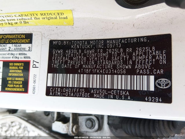 Продажа на аукционе авто 2014 Toyota Camry Se, vin: 4T1BF1FK4EU314056, номер лота: 45166329