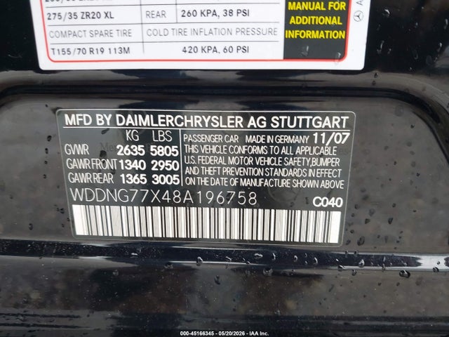 Aukcja sprzedaży 2008 Mercedes-benz S 63 Amg, vin: WDDNG77X48A196758, numer aukcji: 45166345