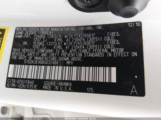 Продажа на аукционе авто 2011 Toyota Highlander Base V6, vin: 5TDZK3EH0BS032464, номер лота: 45166351