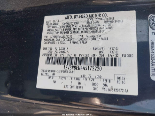 Продажа на аукционе авто 2010 Ford Mustang V6, vin: 1ZVBP8EN4A5172220, номер лота: 45166352