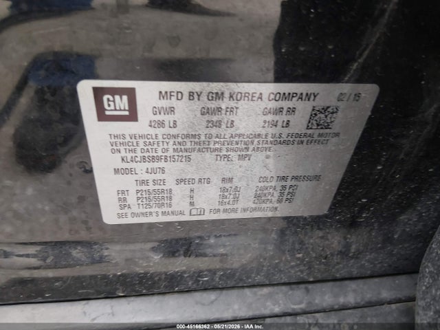 Продажа на аукционе авто 2015 Buick Encore Convenience, vin: KL4CJBSB9FB157215, номер лота: 45166362