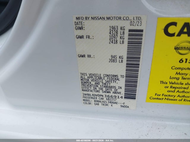 45166386 :رقم المزاد ، 1N4BL4DV0PN366914 vin ، 2023 Nissan Altima Sv Fwd مزاد بيع