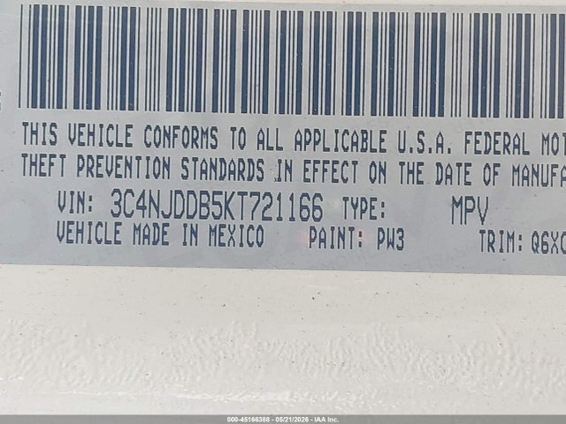 Продажа на аукционе авто 2019 Jeep Compass Trailhawk 4x4, vin: 3C4NJDDB5KT721166, номер лота: 45166388