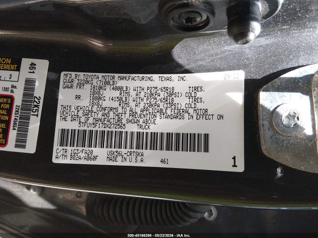 2013 Toyota Tundra Grade 5.7l V8 მანქანა იყიდება აუქციონზე, vin: 5TFUY5F17DX272565, აუქციონის ნომერი: 45166398