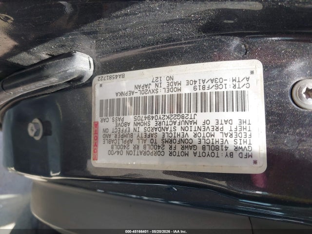 45166401 :رقم المزاد ، JT2BG22K2Y0494705 vin ، 2000 Toyota Camry Le مزاد بيع