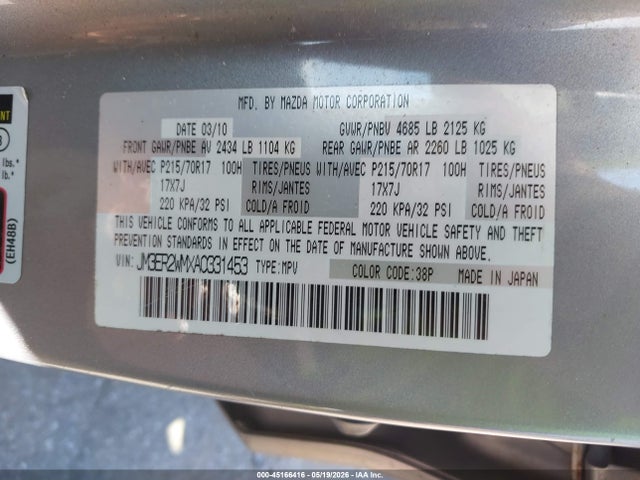 Aukcja sprzedaży 2010 Mazda Cx-7 I Sport, vin: JM3ER2WMXA0331453, numer aukcji: 45166416