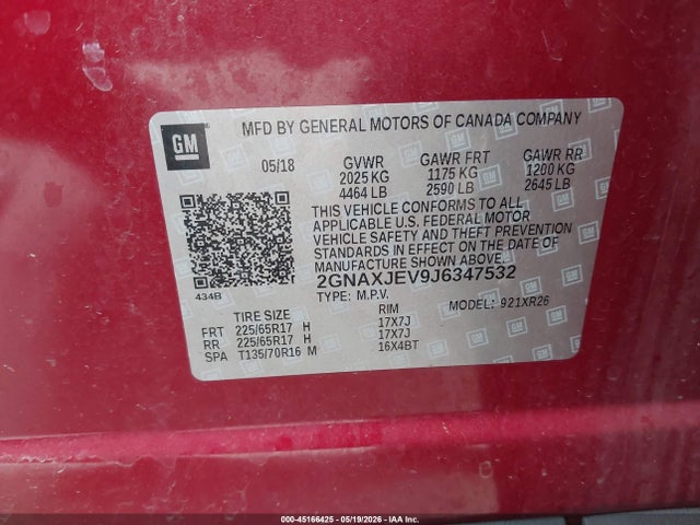 Chevrolet EQUINOX LT 2018 2GNAXJEV9J6347532 Image 9