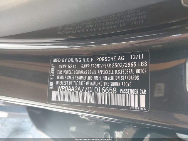 Aukcja sprzedaży 2012 Porsche Panamera 4, vin: WP0AA2A77CL016658, numer aukcji: 45166426