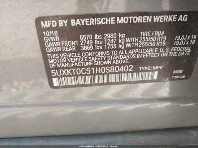 2017 Bmw X5 Edrive Xdrive40e Iperformance მანქანა იყიდება აუქციონზე, vin: 5UXKT0C51H0S80402, აუქციონის ნომერი: 45166432