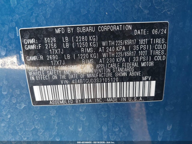 Aukcja sprzedaży 2025 Subaru Outback Wilderness, vin: 4S4BTGUD3S3105120, numer aukcji: 45166455