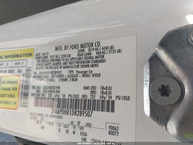 Aukcja sprzedaży 2013 Ford Fusion Se, vin: 3FA6P0HR1DR289507, numer aukcji: 45166471