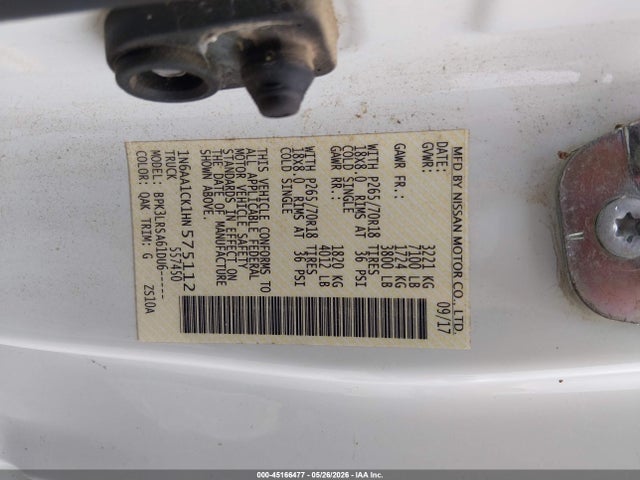 Nissan TITAN S 2017 1N6AA1CK1HN575112 Image 9