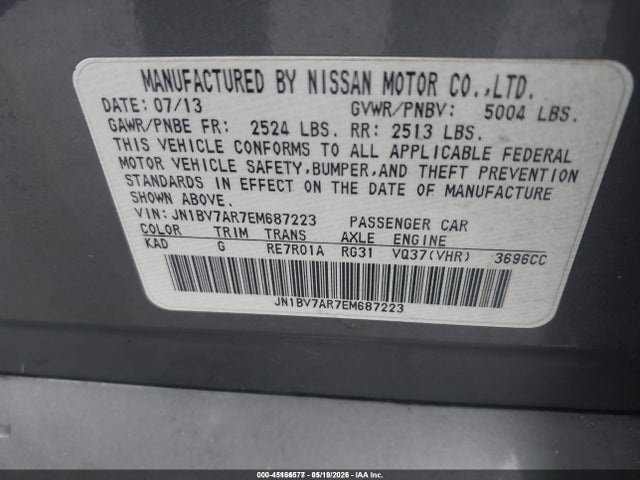 Продаж на аукціоні авто 2014 Infiniti Q50 Premium, vin: JN1BV7AR7EM687223, номер лоту: 45166577