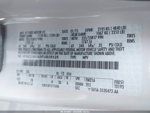 1FMCU9G93FUB35125 Ford ESCAPE SE