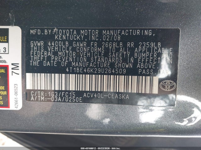 Aukcja sprzedaży 2009 Toyota Camry Se, vin: 4T1BE46K29U264509, numer aukcji: 45166612