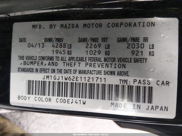 45166616 :رقم المزاد ، JM1GJ1W62E1121711 vin ، 2014 Mazda Mazda6 I Grand Touring مزاد بيع