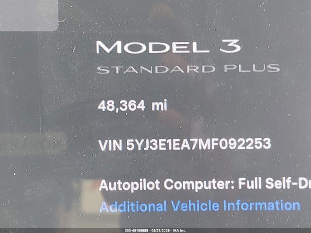 Tesla Model 3 Standard Range Plus Rear-wheel Drive 2021 5YJ3E1EA7MF092253 Image 15
