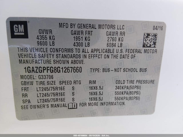 Chevrolet Express 3500 Lt 2016 1GAZGPFG8G1267660 Image 9