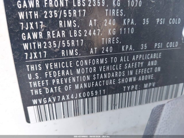 WVGAV7AX4JK005911 Volkswagen Tiguan Limited 2.0t