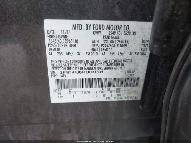 45166693 :رقم المزاد ، 2FMTK4J84FBC31831 vin ، 2015 Ford Edge Sel مزاد بيع