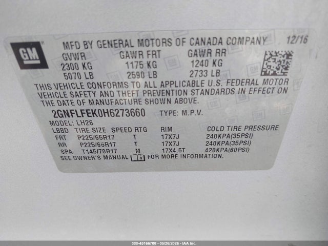 Продажа на аукционе авто 2017 Chevrolet Equinox Lt, vin: 2GNFLFEK0H6273660, номер лота: 45166708