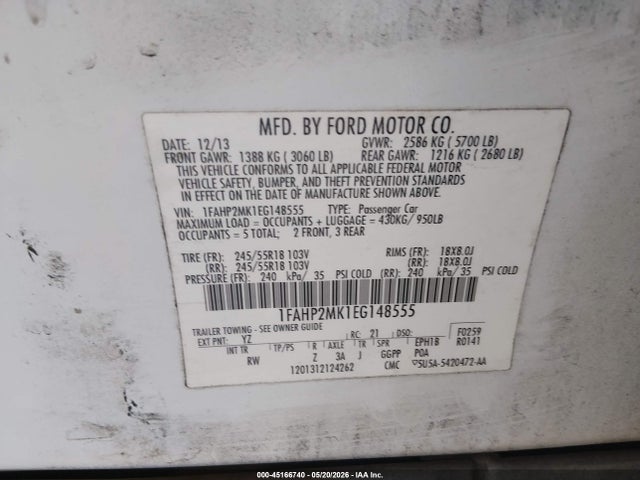 2014 Ford Police Interceptor მანქანა იყიდება აუქციონზე, vin: 1FAHP2MK1EG148555, აუქციონის ნომერი: 45166740