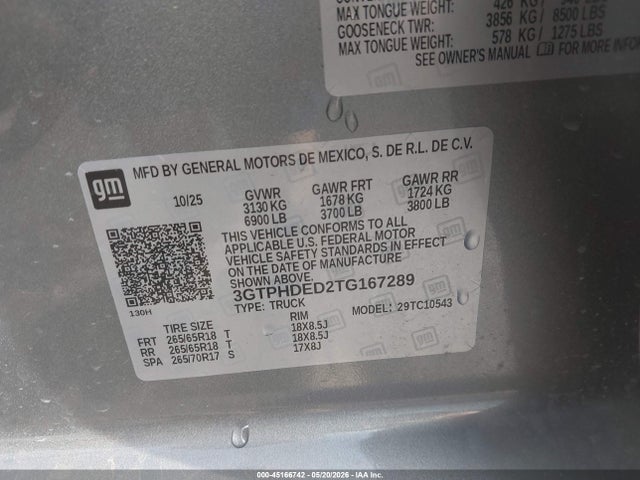Продажа на аукционе авто 2026 Gmc Sierra 1500 , Short Bed, Slt, Rwd, vin: 3GTPHDED2TG167289, номер лота: 45166742