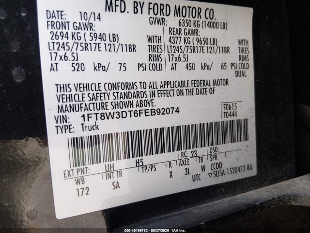 Продаж на аукціоні авто 2015 Ford F-350 Lariat, vin: 1FT8W3DT6FEB92074, номер лоту: 45166762