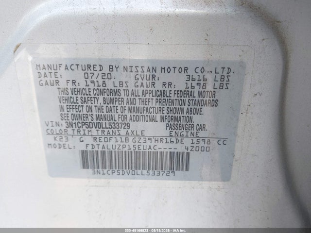 45166823 :رقم المزاد ، 3N1CP5DV0LL533729 vin ، 2020 Nissan Kicks Sr Xtronic Cvt مزاد بيع