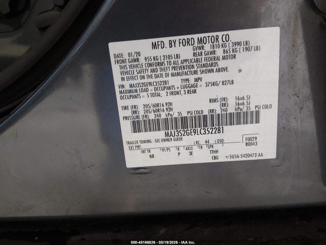 Продажа на аукционе авто 2020 Ford Ecosport Se, vin: MAJ3S2GE9LC352281, номер лота: 45166826
