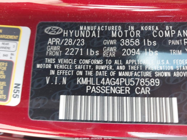 45166844 :رقم المزاد ، KMHLL4AG4PU578589 vin ، 2023 Hyundai Elantra Se مزاد بيع