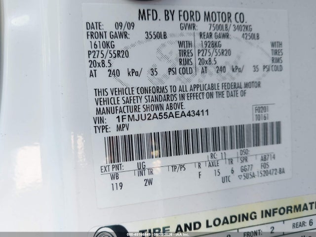 Aukcja sprzedaży 2010 Ford Expedition Limited, vin: 1FMJU2A55AEA43411, numer aukcji: 45166849