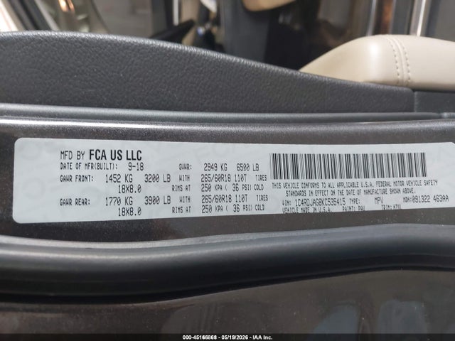1C4RDJAG8KC535415 Dodge Durango Sxt Awd
