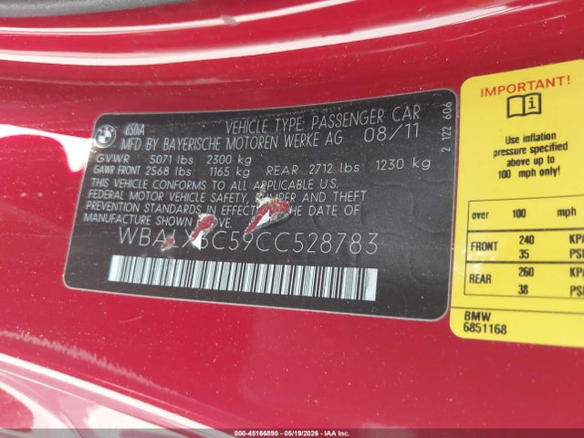 Продаж на аукціоні авто 2012 Bmw 650i, vin: WBALX3C59CC528783, номер лоту: 45166890