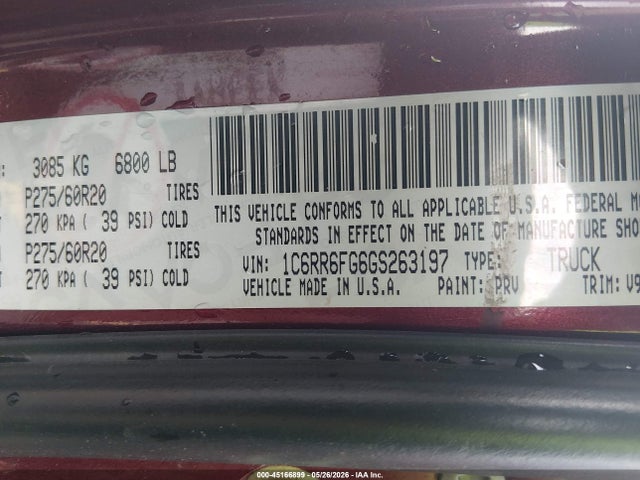 2016 Ram 1500 Express მანქანა იყიდება აუქციონზე, vin: 1C6RR6FG6GS263197, აუქციონის ნომერი: 45166899