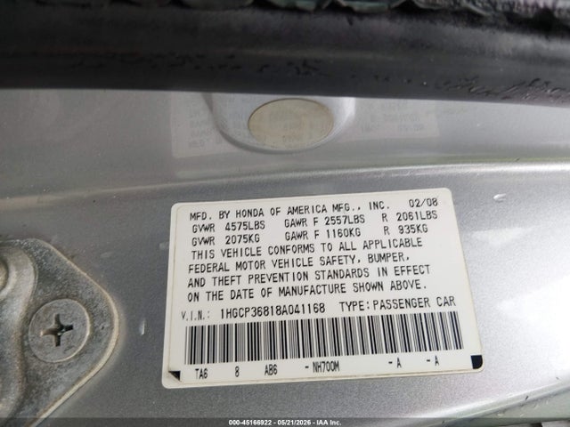Продажа на аукционе авто 2008 Honda Accord 3.5 Ex-l, vin: 1HGCP36818A041168, номер лота: 45166922