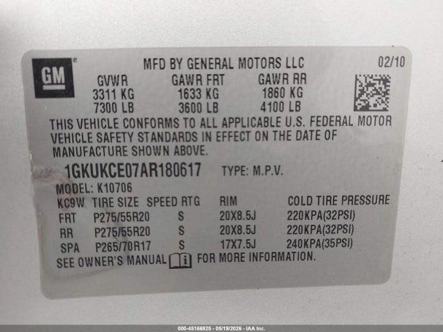 Продаж на аукціоні авто 2010 Gmc Yukon Slt, vin: 1GKUKCE07AR180617, номер лоту: 45166925