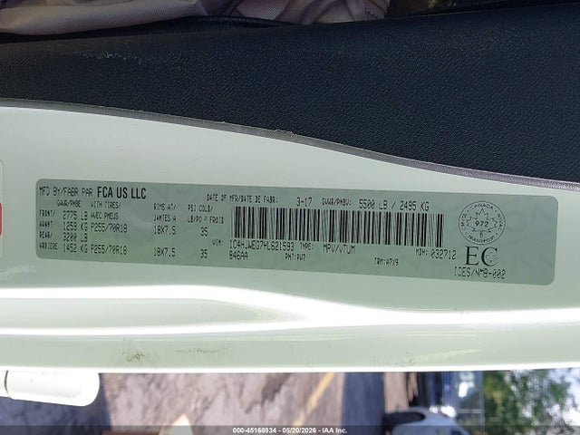 2017 Jeep Wrangler Unlimited Sahara მანქანა იყიდება აუქციონზე, vin: 1C4HJWEG7HL621593, აუქციონის ნომერი: 45166934