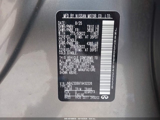 Aukcja sprzedaży 2026 Infiniti Qx80 Sport Awd, vin: JN8AZ3DB9T9432226, numer aukcji: 45166938