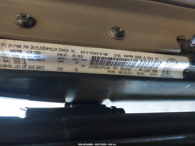2004 Jeep Tj Sahara მანქანა იყიდება აუქციონზე, vin: 1J4FA59S14P741841, აუქციონის ნომერი: 45166965