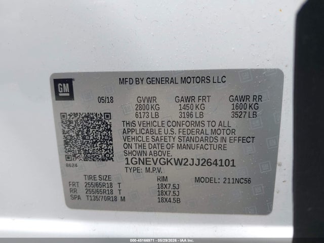 Chevrolet Traverse 1lt 2018 1GNEVGKW2JJ264101 Image 9